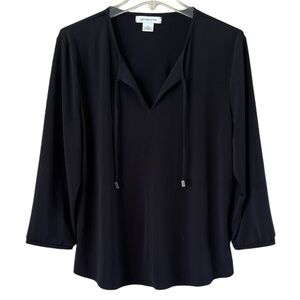 Liz Claiborne Tie Blouse Loose Fit Open V Neck Black Size XL